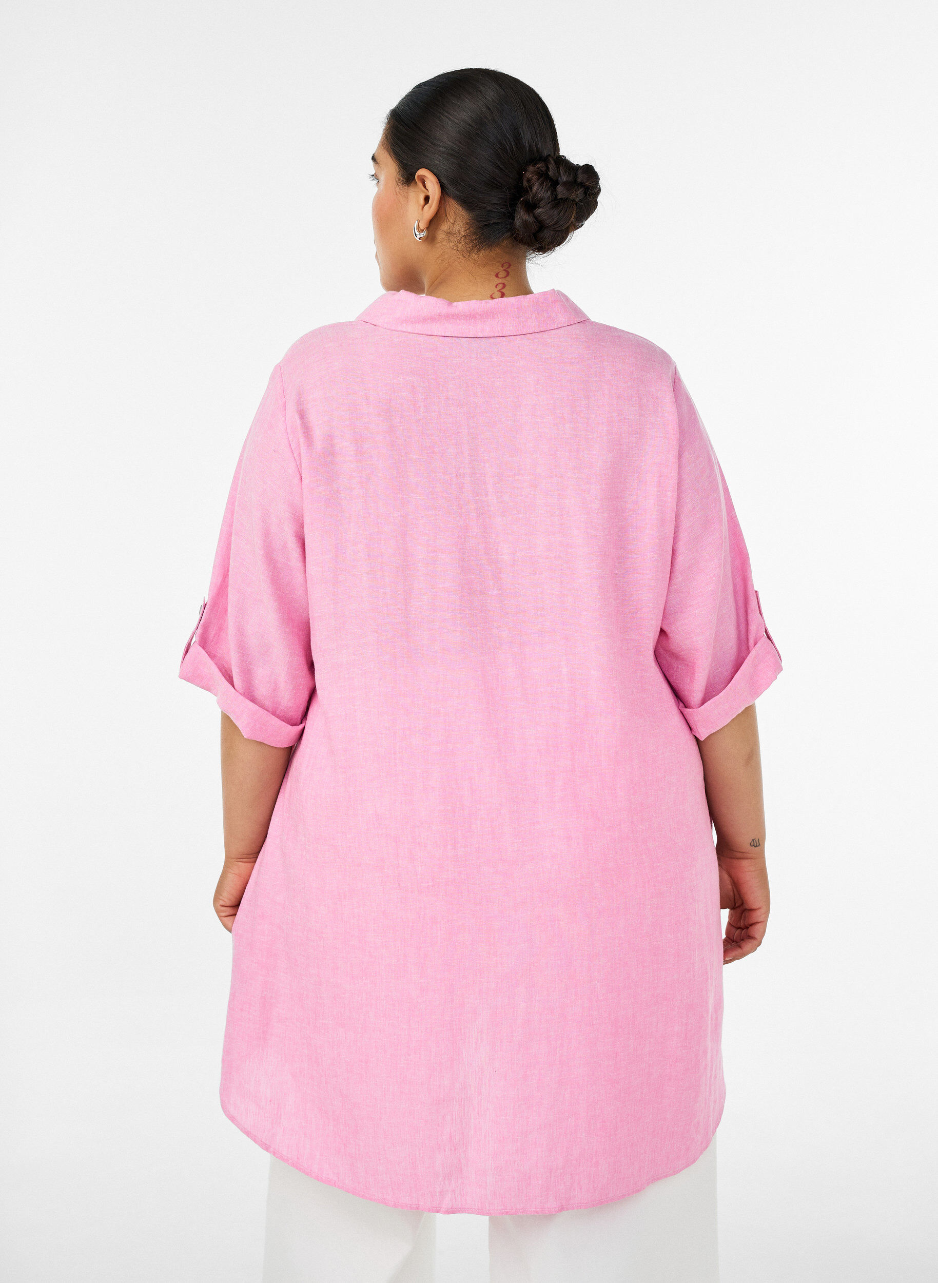 ZizziTuniek van linnen en viscose met A-vorm, Roze, Model image number 2