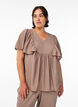 Blouse met korte mouwen met ruches, Bruin, Model image number 0