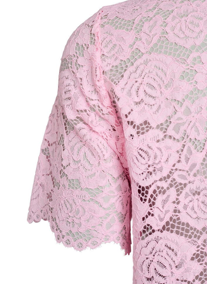 Kanten shirt blouse met parelknopen, Roze, Packshot image number 3