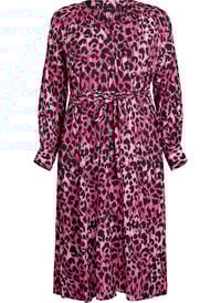 Midi jurk met knoopsluiting en strikceintuur, Roze Midi jurk met knoopsluiting en strikceintuur