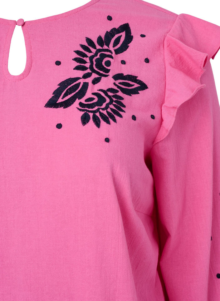 Katoenen blouse met borduursel en ruches, Roze, Packshot image number 2