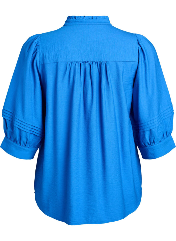 Blouse met 3/4 mouwen en decoratieve plooien, Blauw, Packshot image number 1