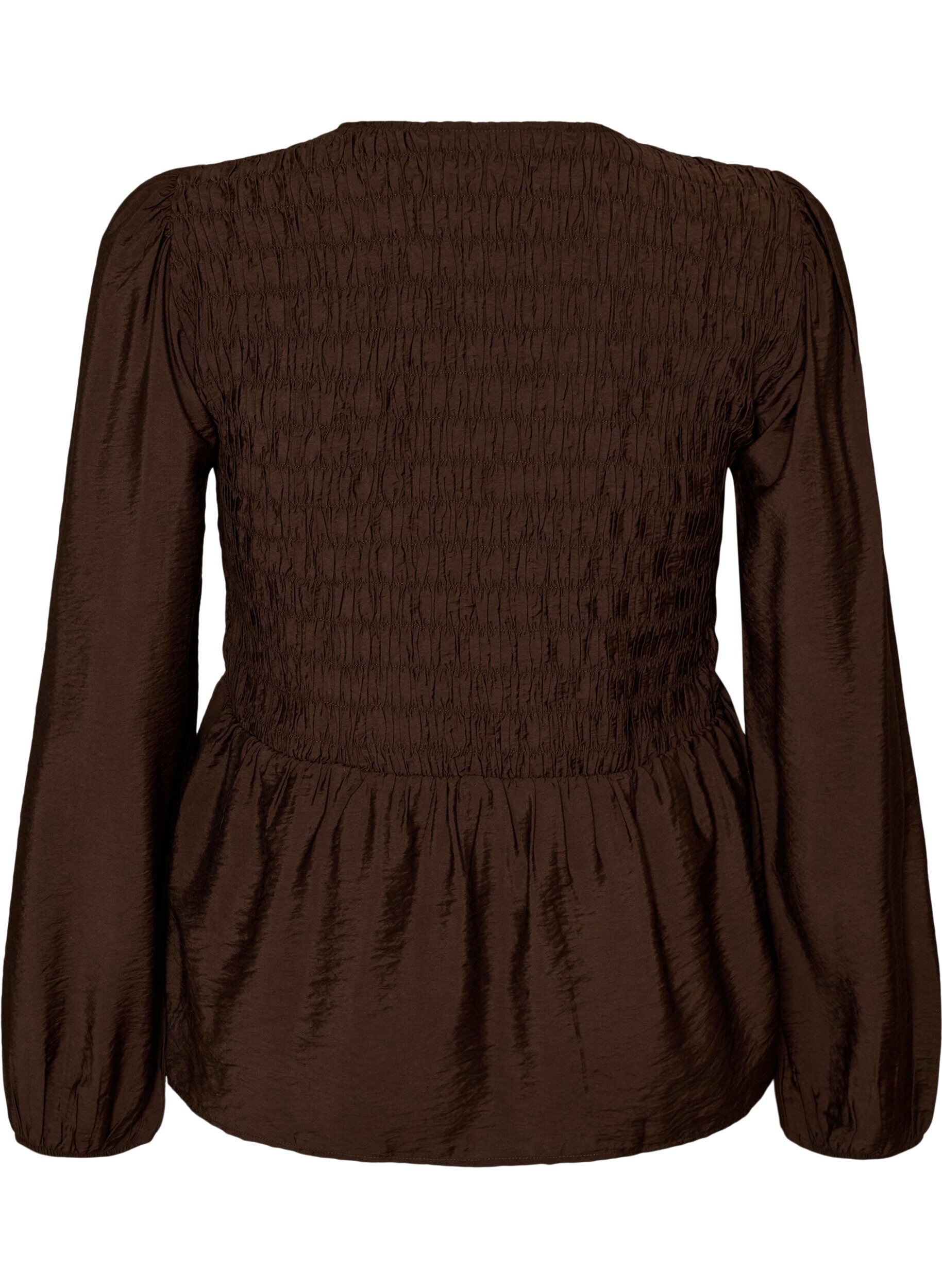 ZizziBlouse met smock en lange mouwen, Bruin, Packshot image number 1