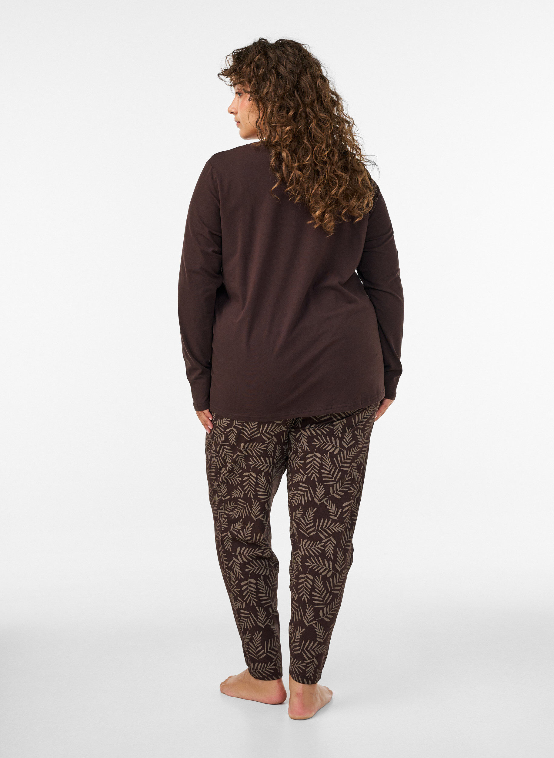 ZizziKatoenen pyjamabroek met print, Bruin, Model image number 2