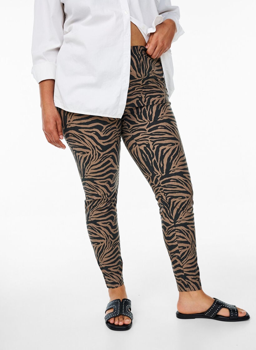 Viscose leggings met zebraprint, Bruin, Model image number 0