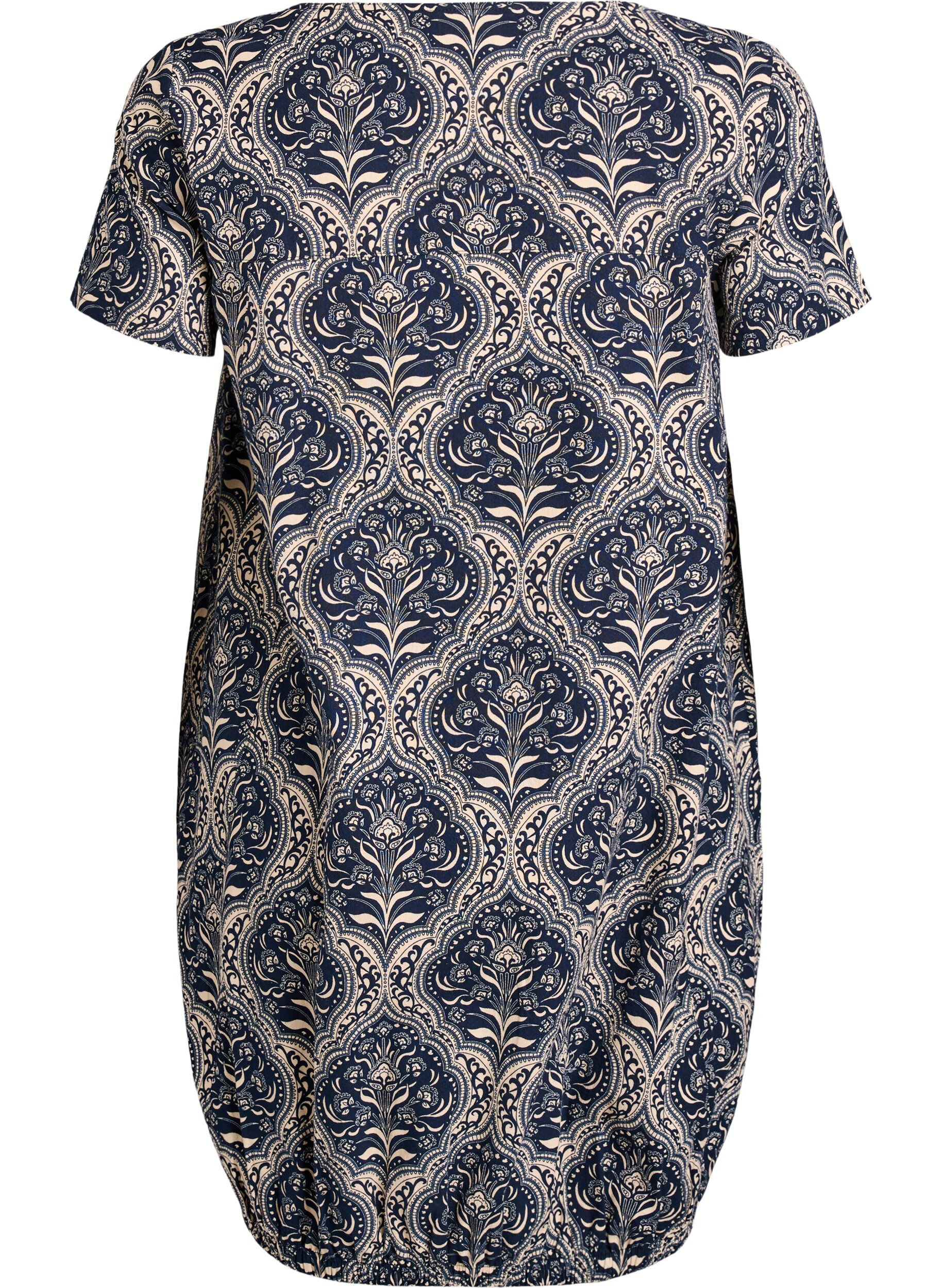 ZizziKatoenen jurk met korte mouwen en print, Blauw, Packshot image number 1