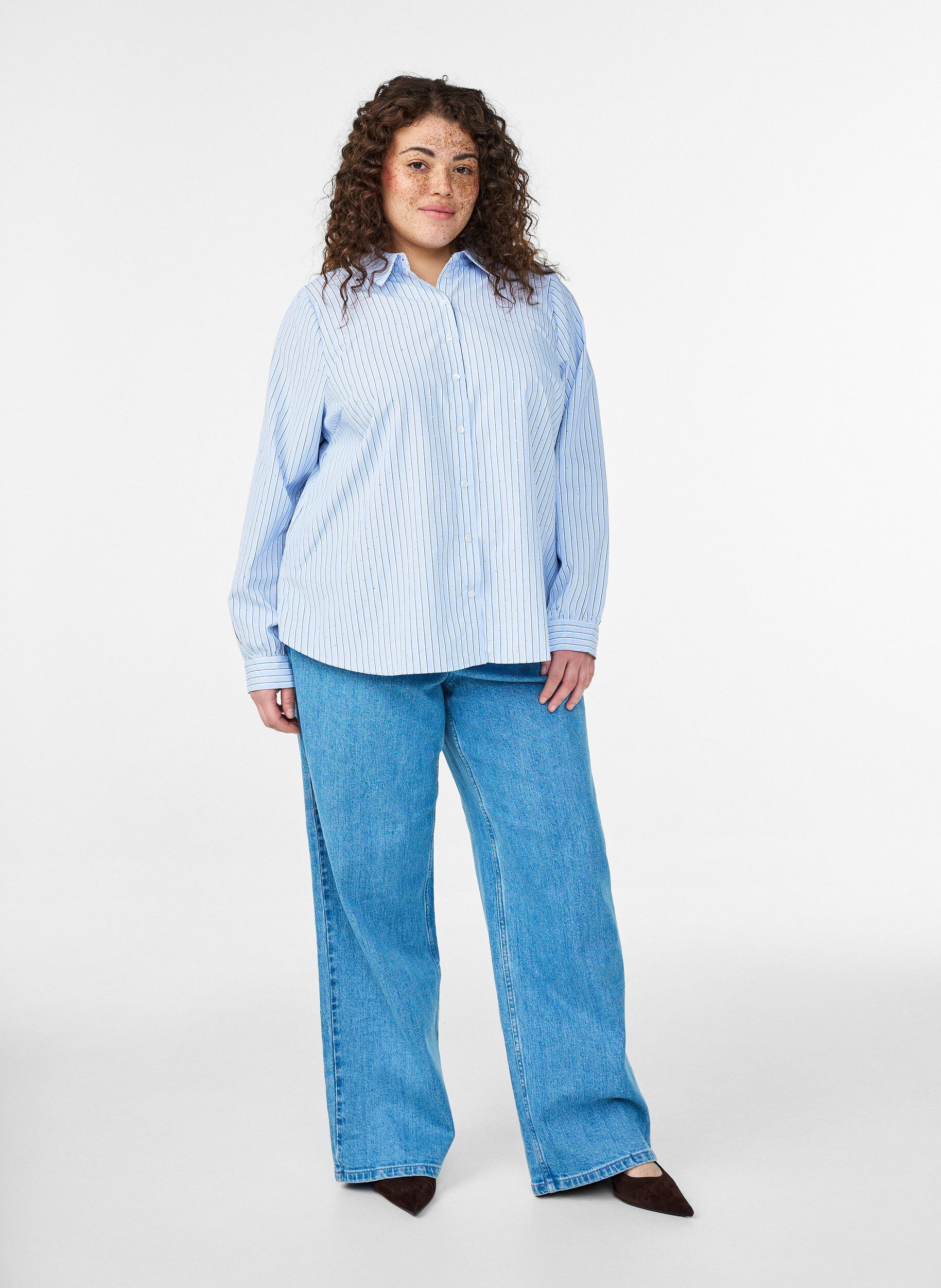 ZizziGestreept shirt met studs, Blauw, Model image number 1