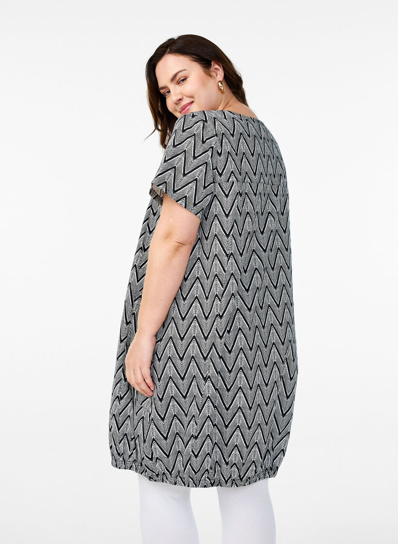 Katoenen jurk met korte mouwen en print, Zwart, Model image number 2