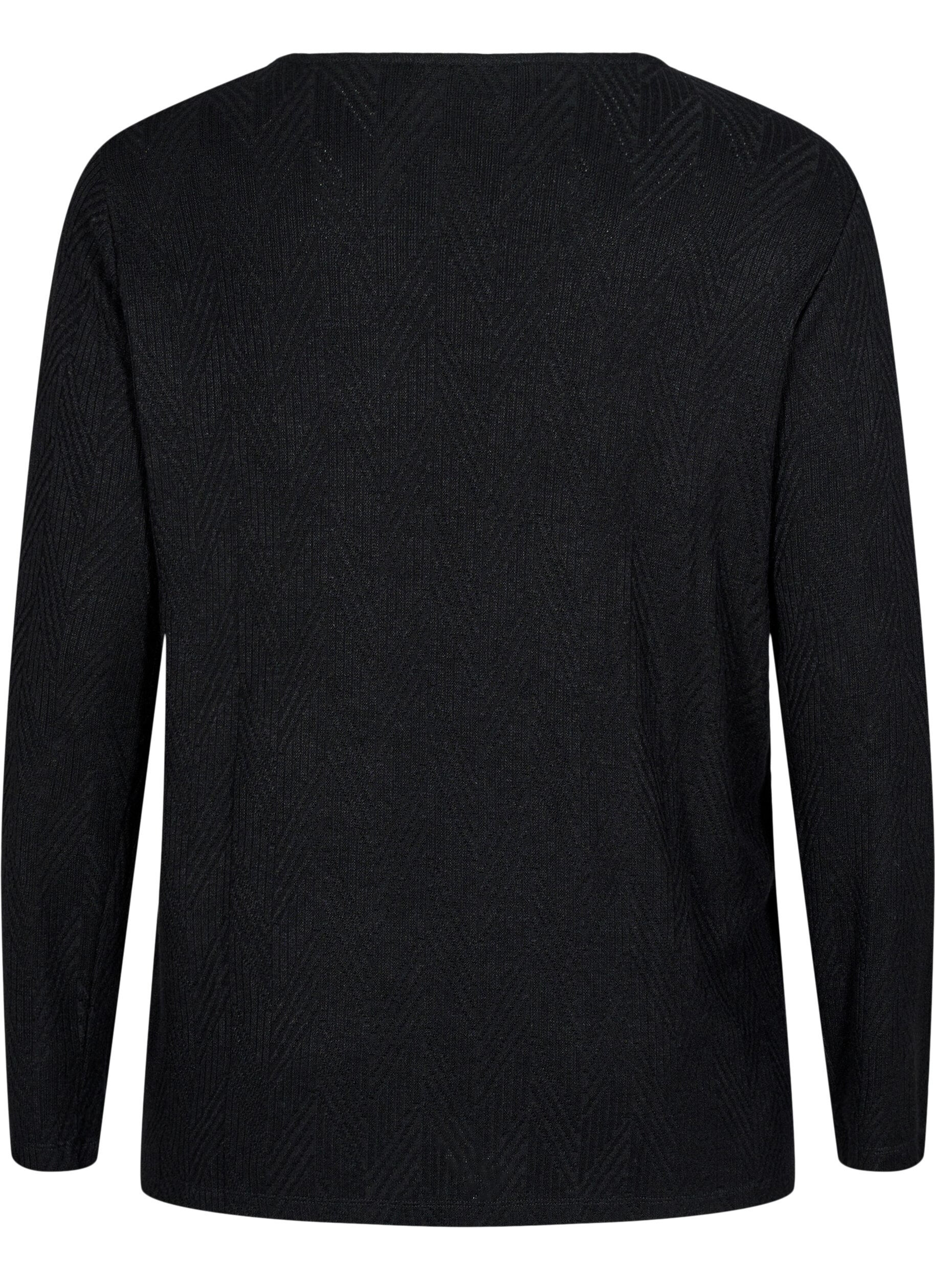 ZizziGepatroonde blouse met lange mouwen, Zwart, Packshot image number 1