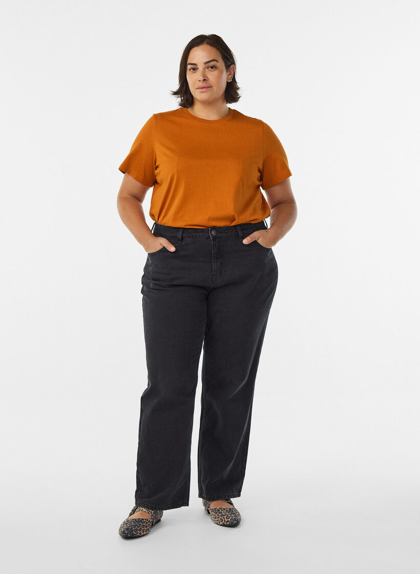 Basic katoenen T-shirt met ronde hals, Oranje, Model image number 1