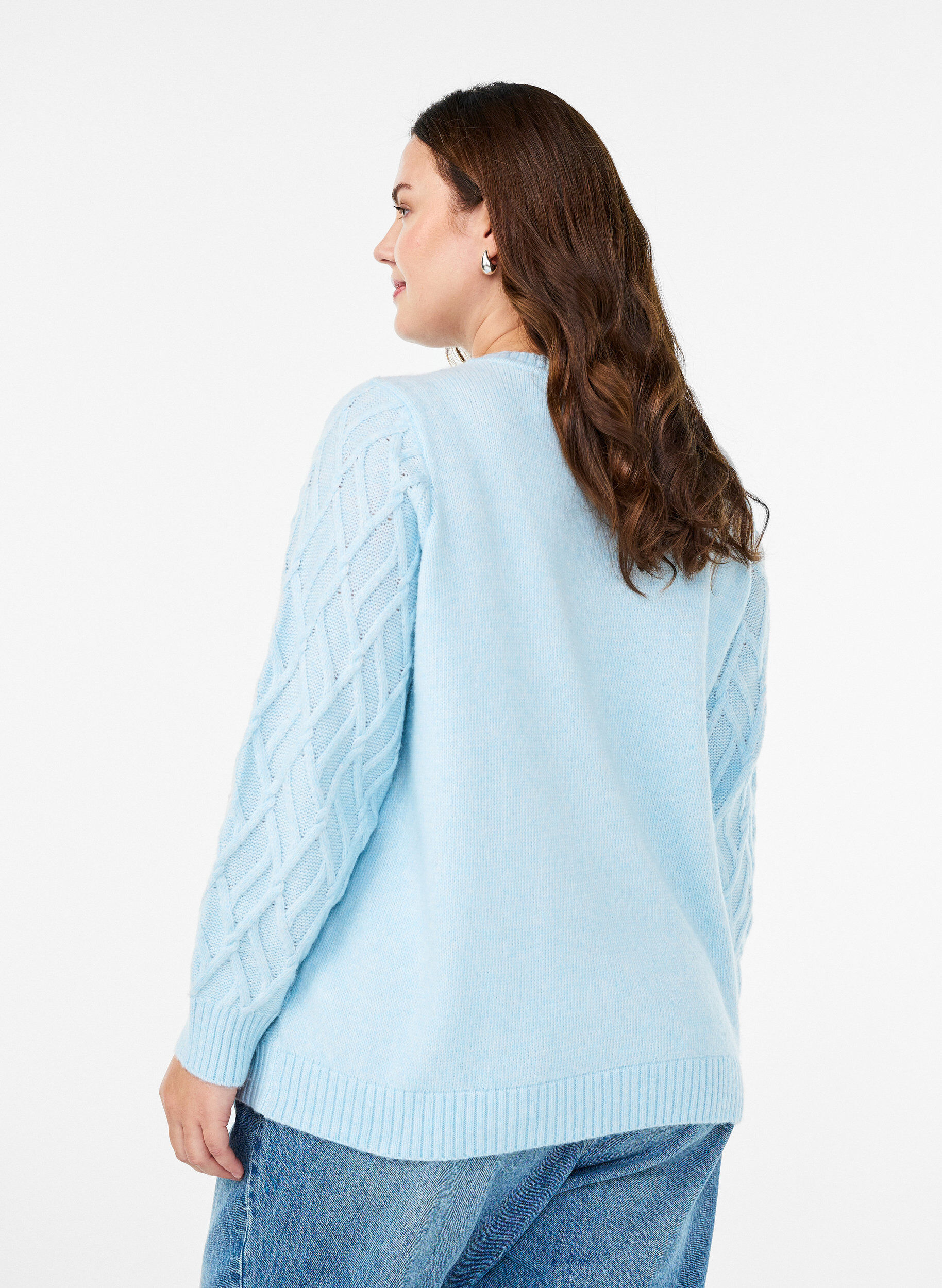 ZizziGebreide blouse met kabelpatroon en ronde hals, Blauw, Model image number 2