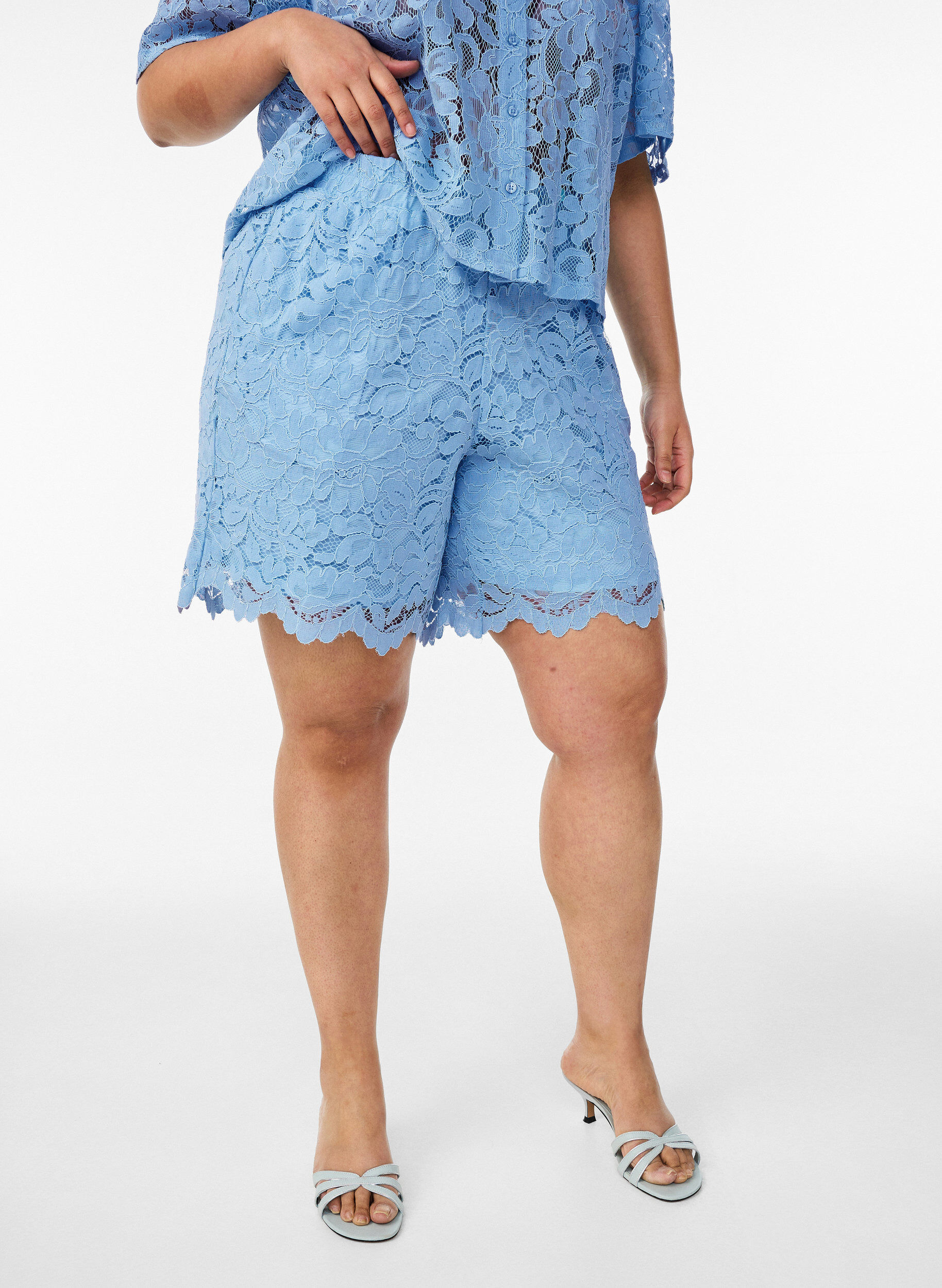 ZizziKanten shorts met hoge taille en zakken, Blauw, Packshot image number 2