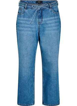 ZizziStraight-fit jeans met een strikceintuur, Blauw, Packshot image number 0