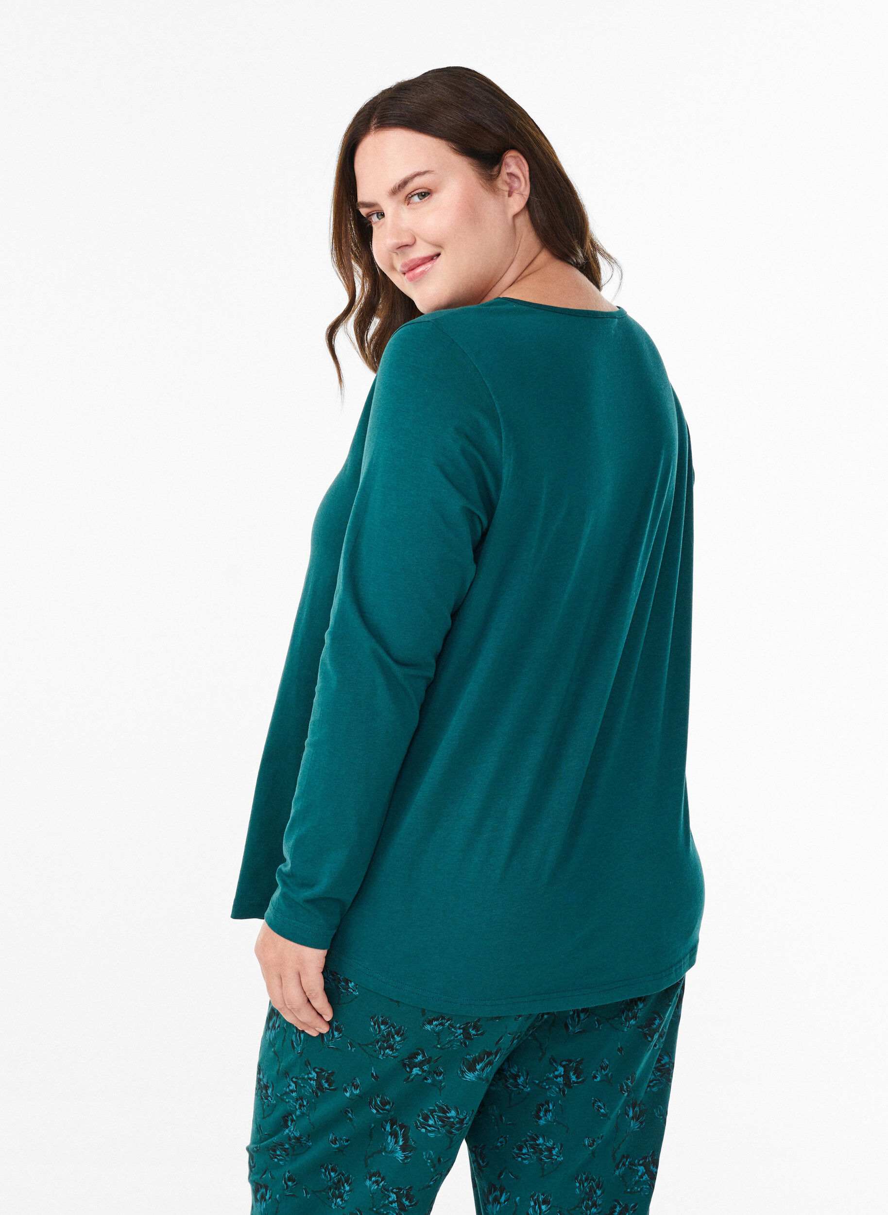 ZizziNacht top in katoen met print aan de voorkant, Turquoise, Model image number 2