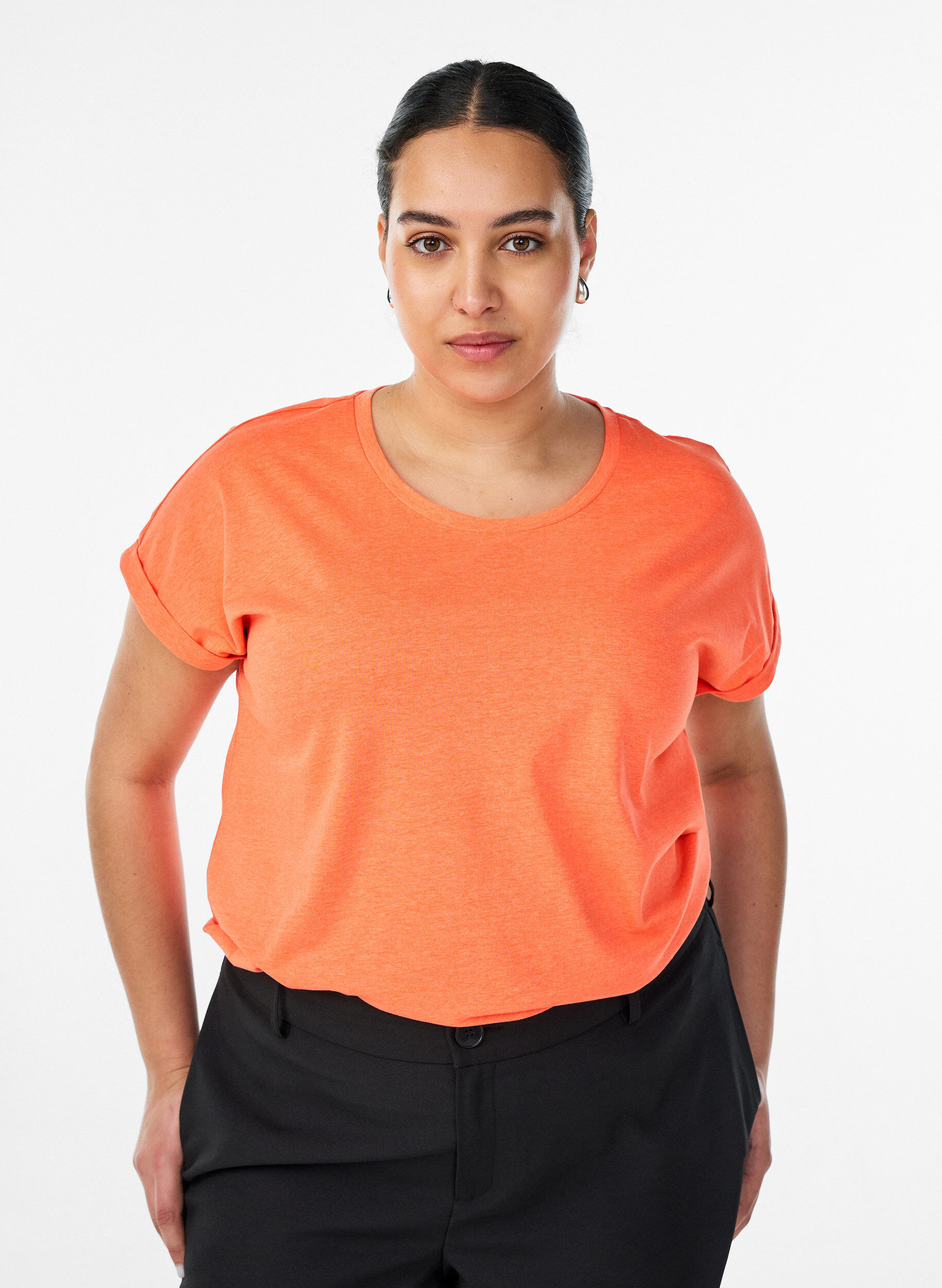T-shirt en coton n&eacute;on, Orange, Model