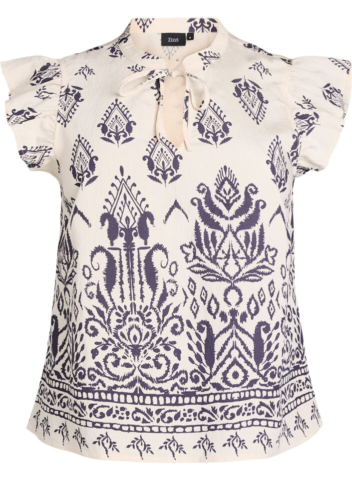 Mouwloze blouse met ruche en print, Birch Black AOP, Packshot