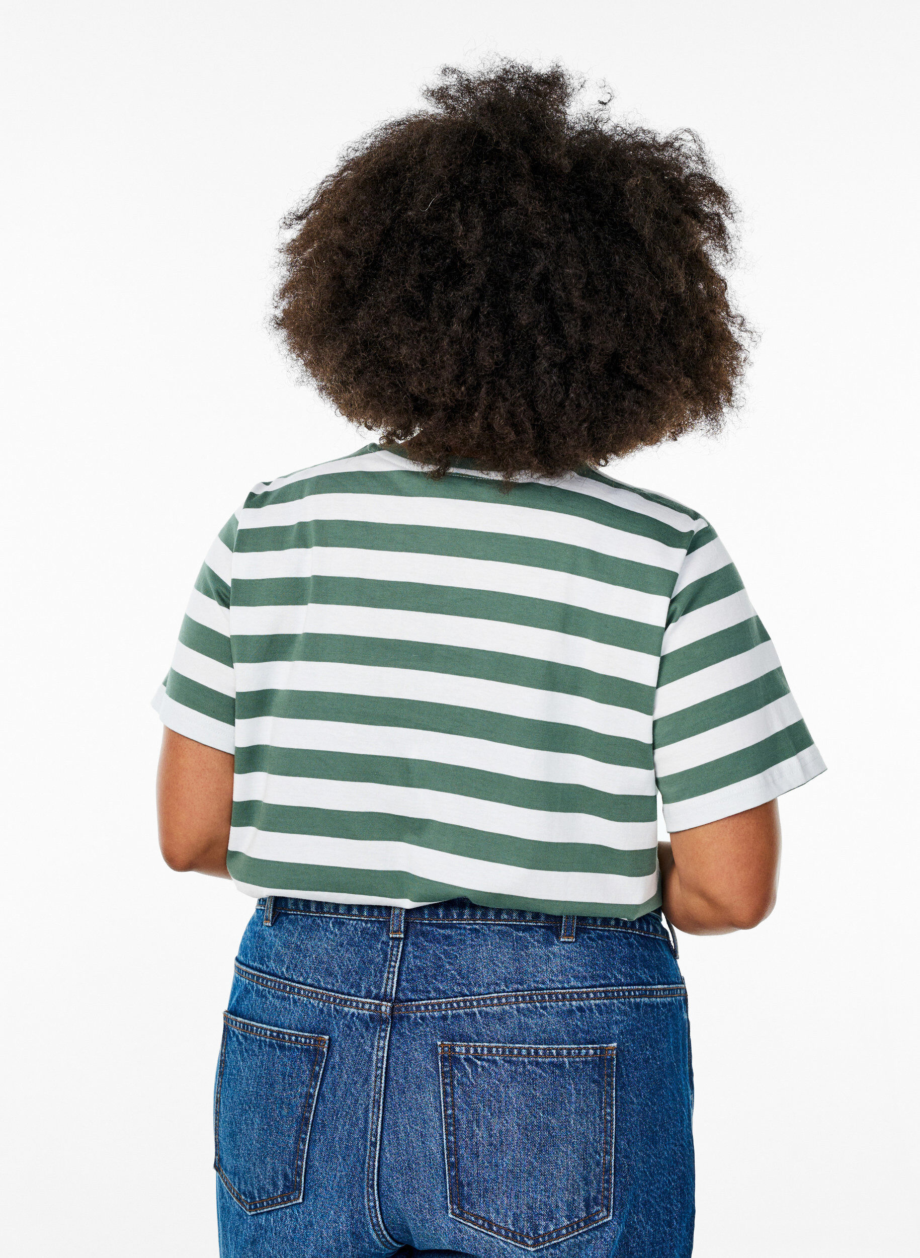 ZizziBiologisch katoenen T-shirt met strepen en tekst, Groen, Model image number 2