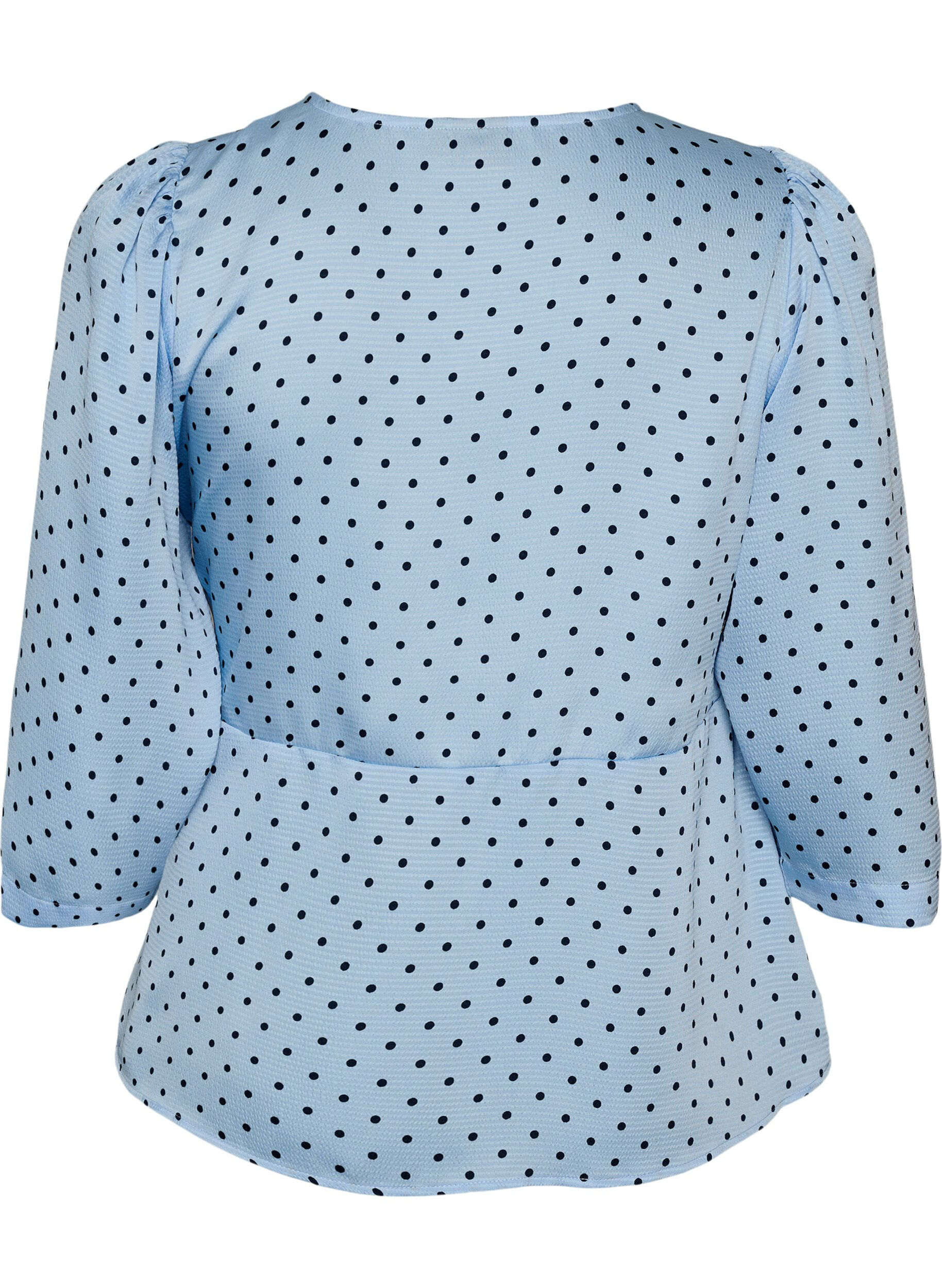 ZizziBlouse met stippen, striksluiting en 3/4-mouwen, Blauw, Packshot image number 1