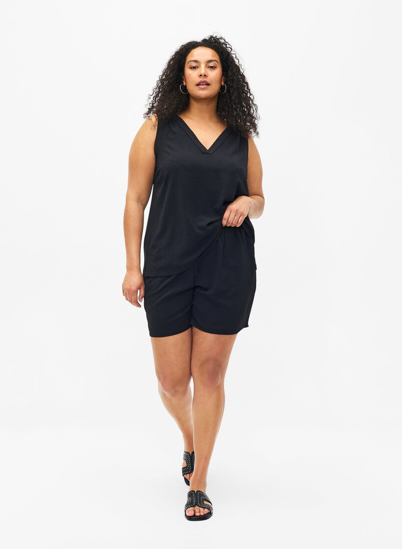 Mouwloze top met kreukeffecten, Zwart, Model image number 1