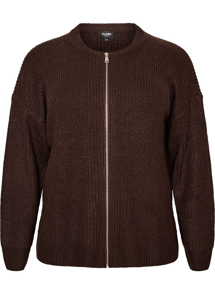 Gebreid vest met rits, Bruin, Packshot image number 0
