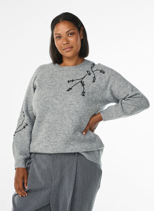 ZizziTrui met parelborduursel, Medium Grey Melange, Model image number 0