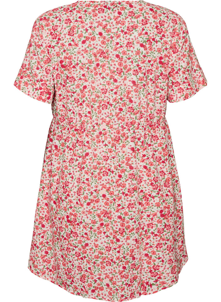 Korte katoenen jurk met bloemenprint, Rood, Packshot image number 1