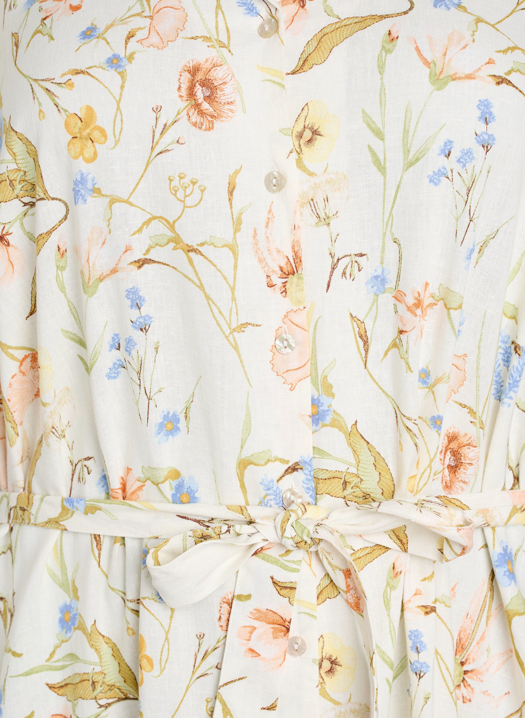 ZizziShirtjurk in linnen en viscose met strikceintuur, Vanille, Packshot image number 2