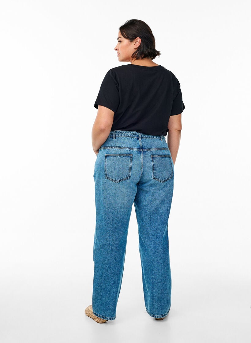 Straight-fit jeans met een strikceintuur, Blauw, Model
