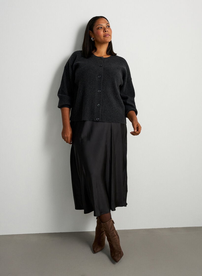 Satijnen midi rok, Zwart, Model image number 0