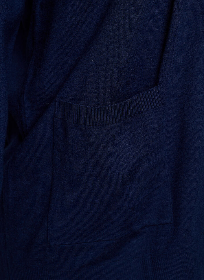 Lange open knit vest met zakken, Blauw, Packshot image number 3
