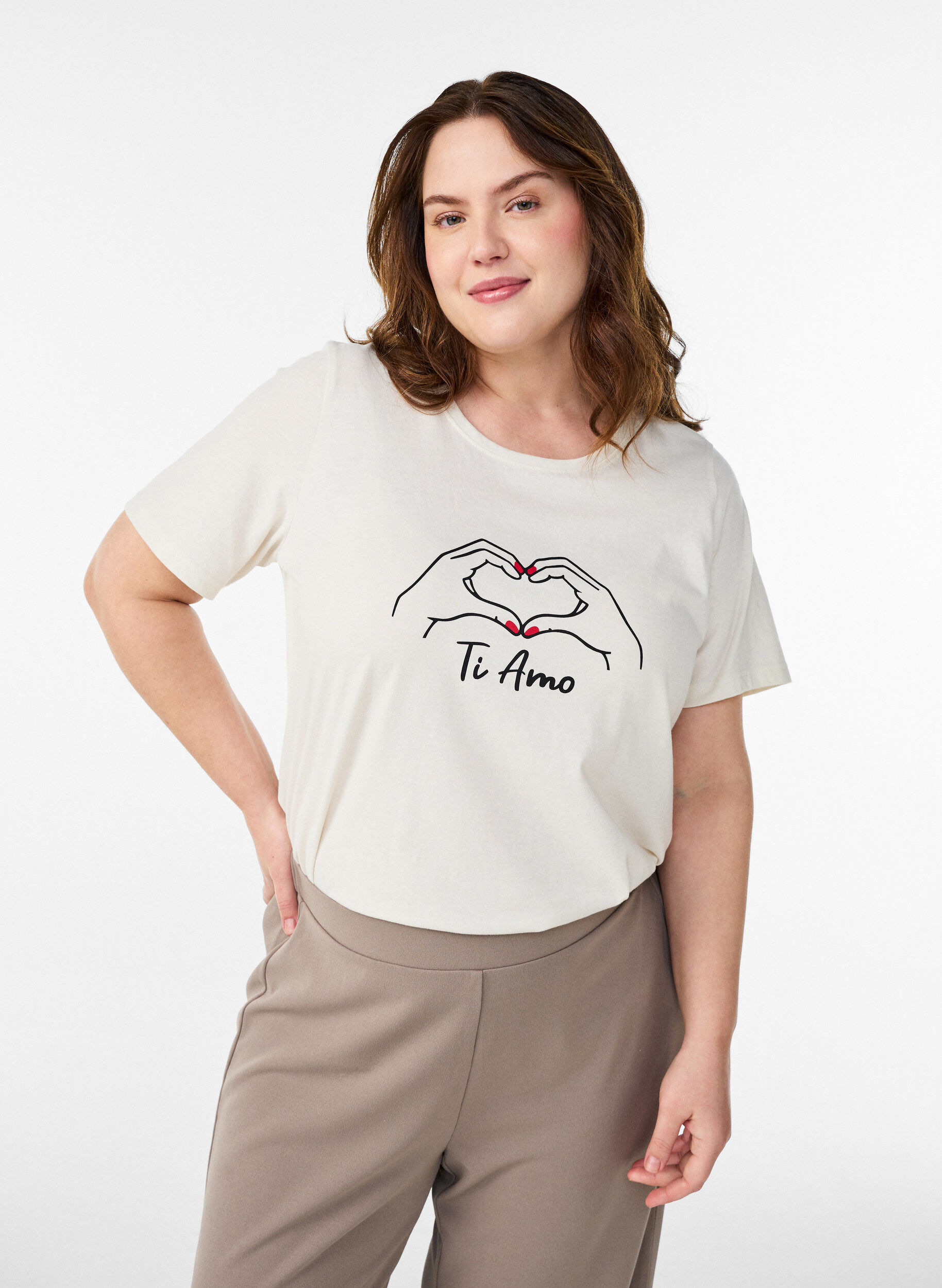 T-shirt met print, Wit, Model