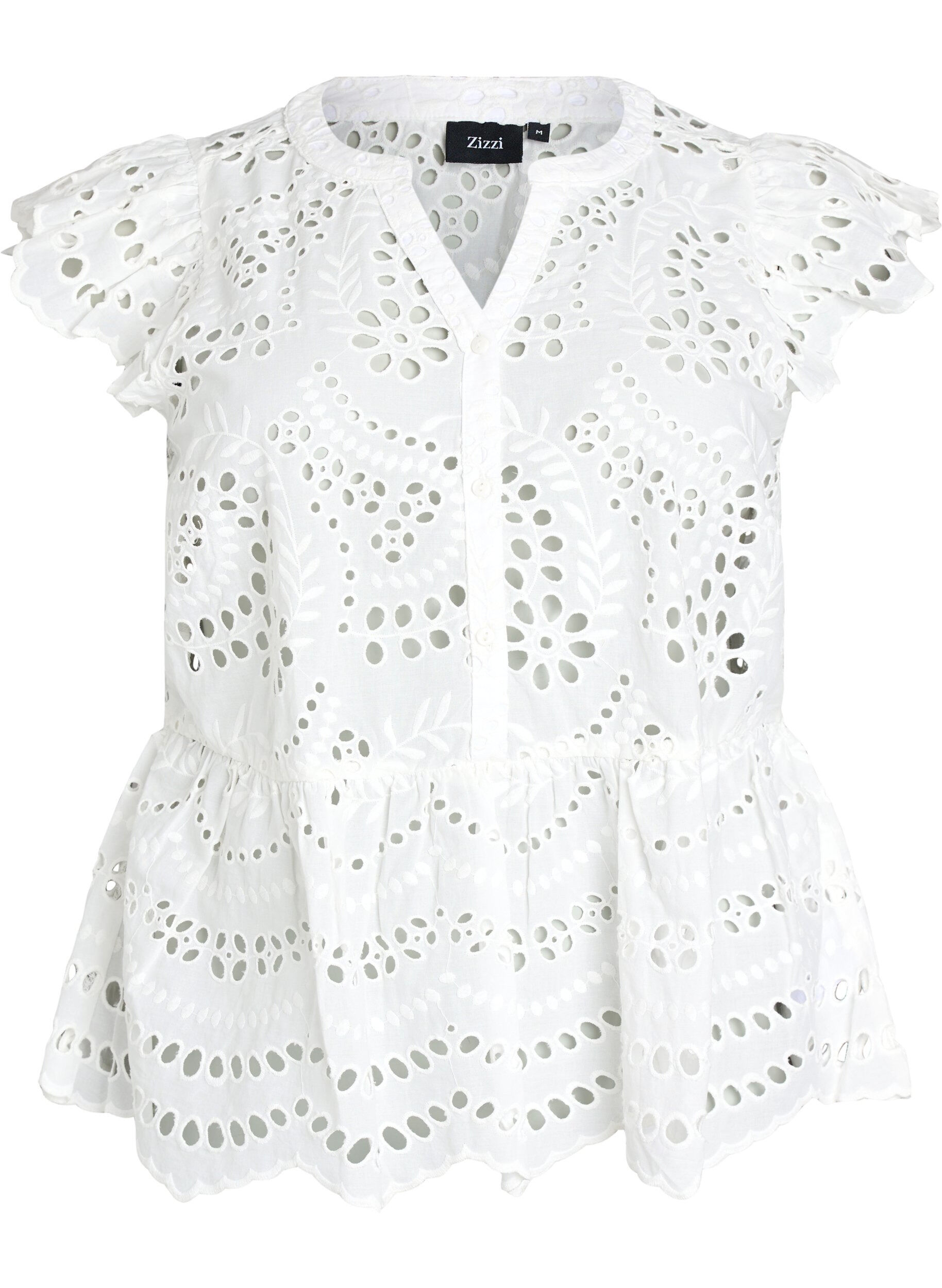 Blouse sans manches en broderie anglaise avec volants