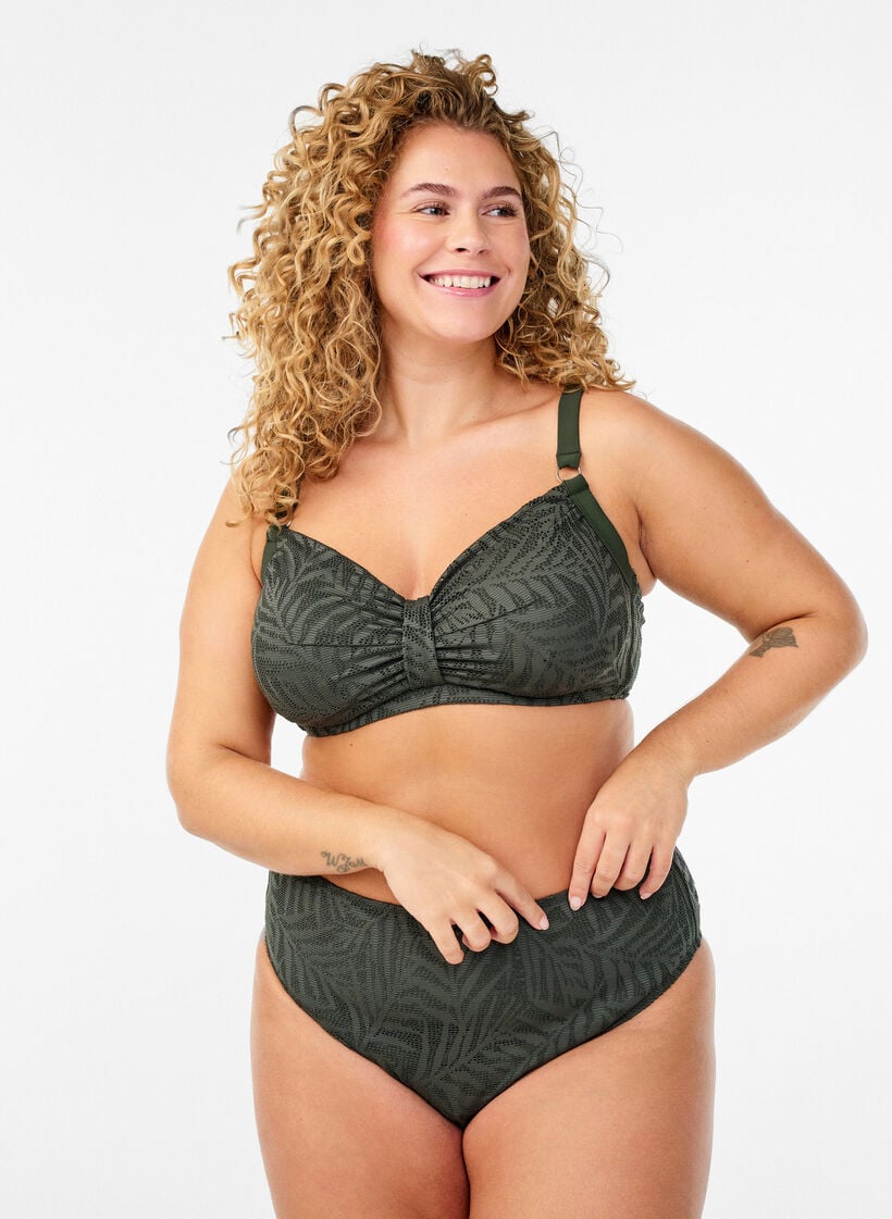 Bikinitop met gestructureerd mesh en afneembare vulling, Groen, Model
