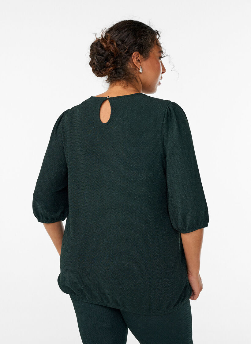 Blouse met glitterpatroon en 3/4 mouwen, Groen, Model image number 2