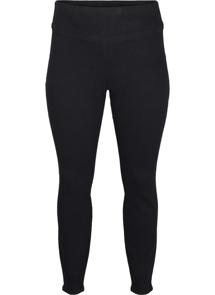 Rekbare jeggings met een hoge taille, Zwart, Packshot image number 0