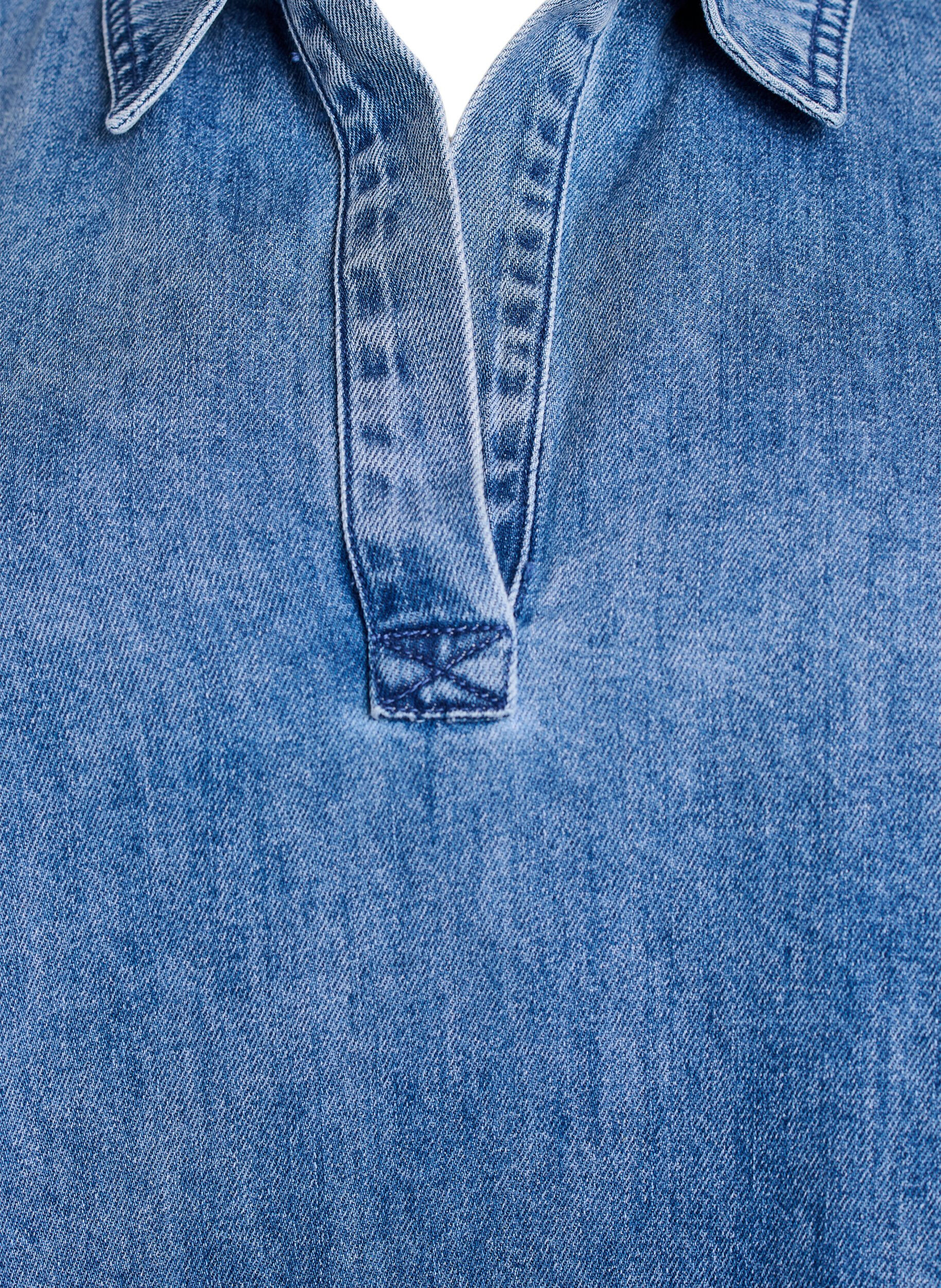 ZizziLosse denim blouse met kraag en V-hals, Blauw, Packshot image number 2