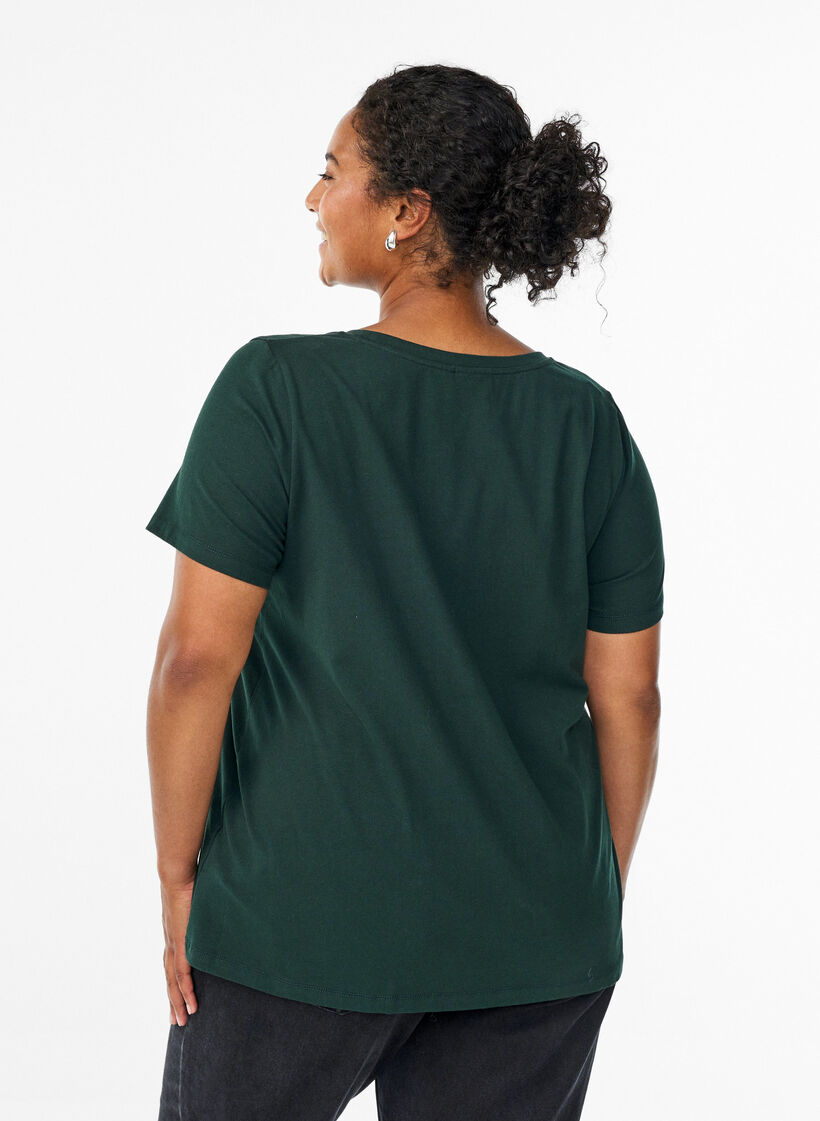 Basic t-shirt in effen kleur met katoen, Groen, Model image number 2