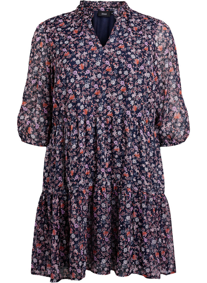 Tunic met bloemenprint en glitterdraden, Navy Flower AOP, Packshot
