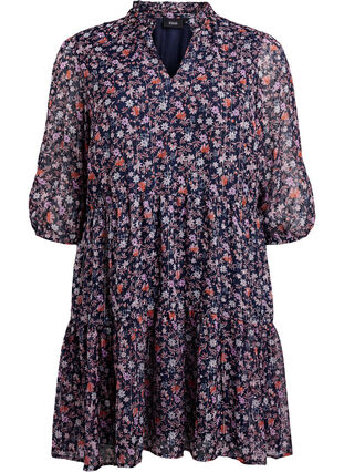 ZizziTunic met bloemenprint en glitterdraden, Navy Flower AOP, Packshot image number 0