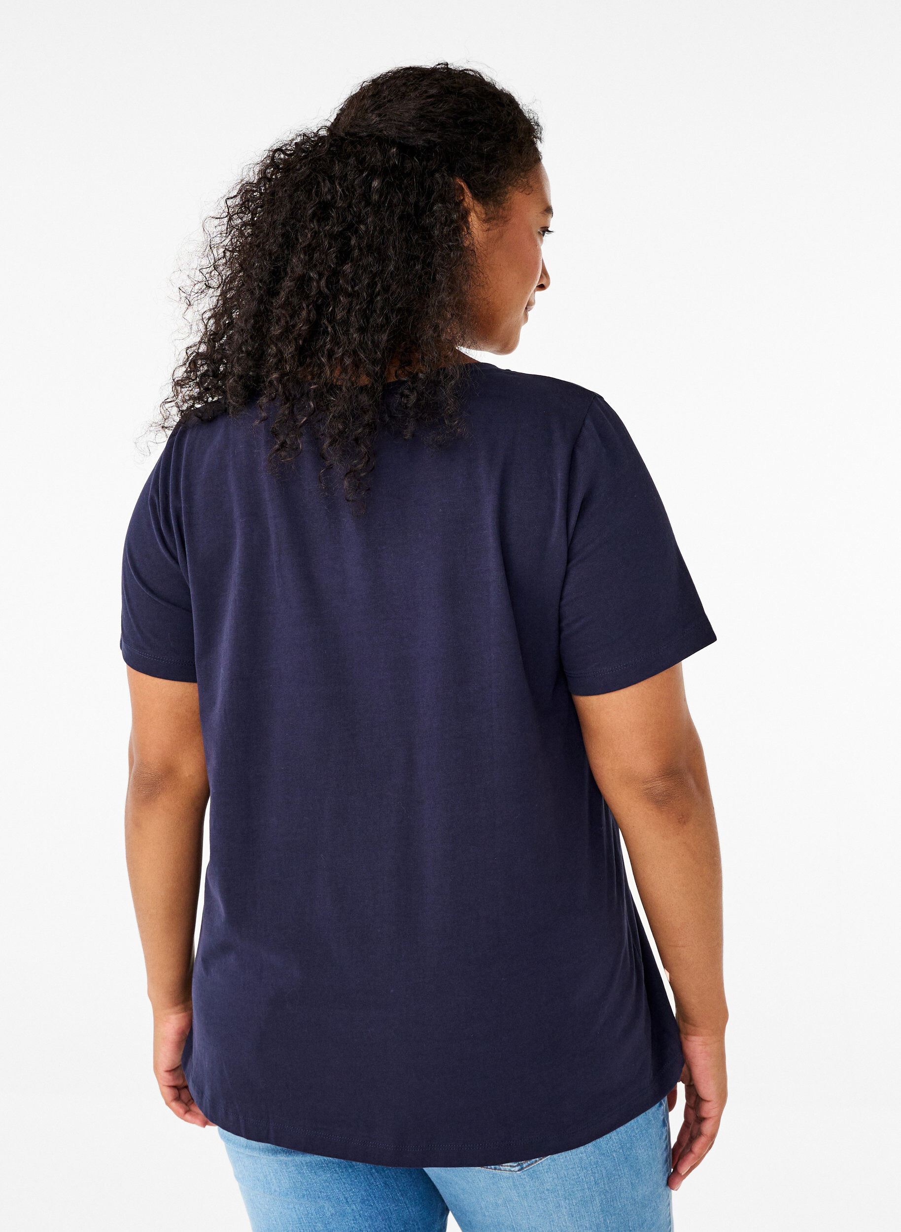 Zizzi T-shirt en coton uni basique, Bleu, Model image number 2