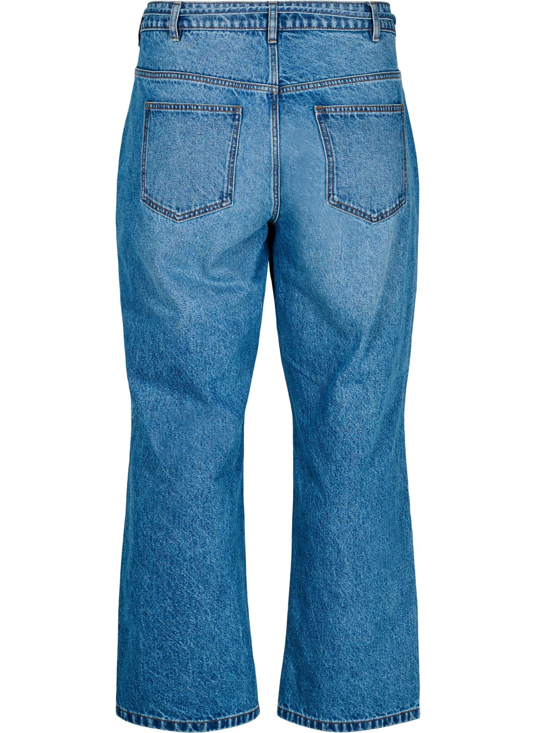 ZizziStraight-fit jeans met een strikceintuur, Blauw, Packshot image number 1