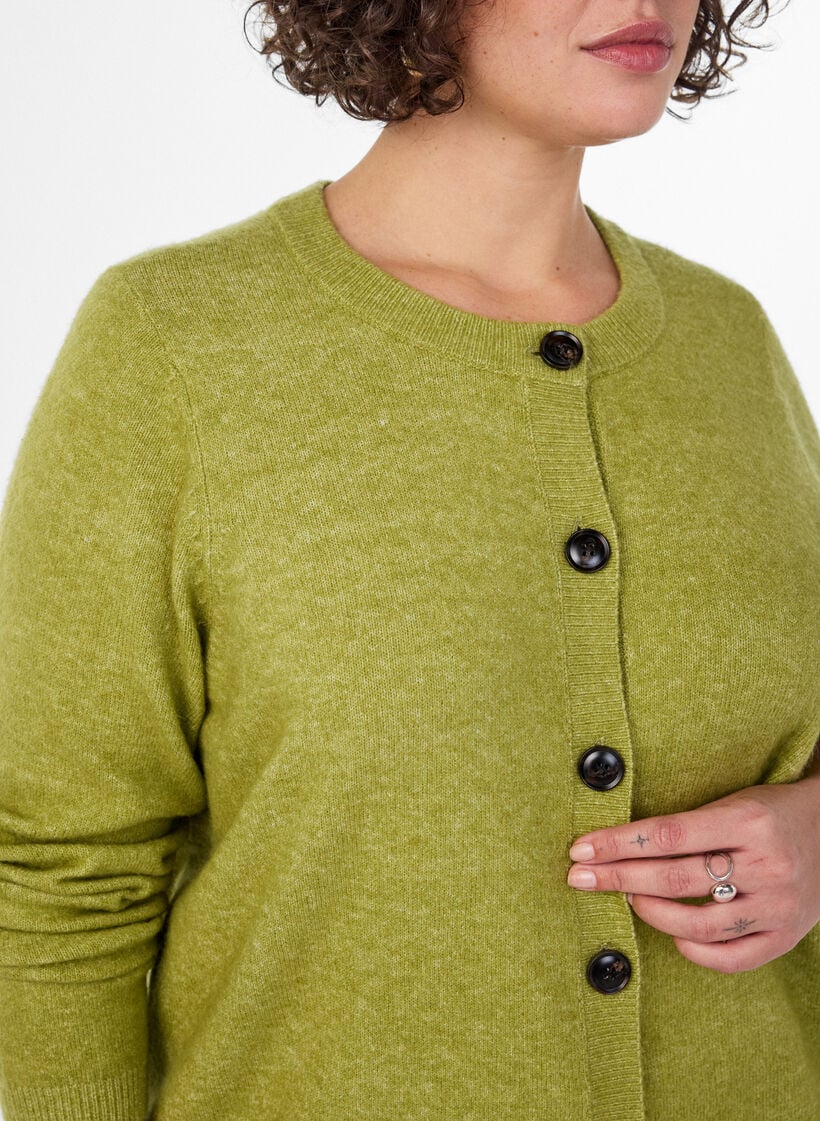 Cardigan met knopen en een ronde voorkant, Groen, Model image number 3