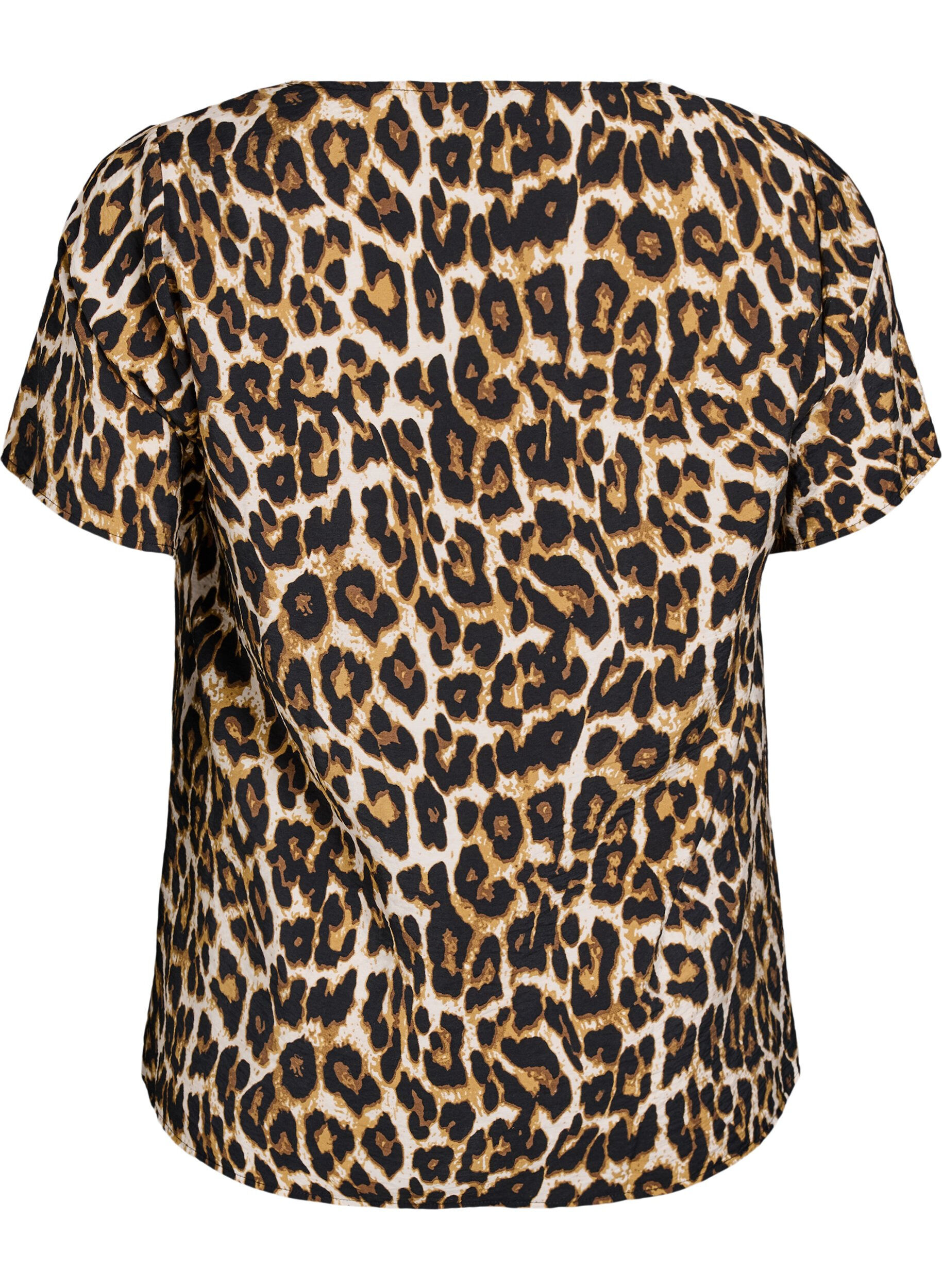 ZizziViscose blouse met korte mouwen en kanten rand, Bruin, Packshot image number 1