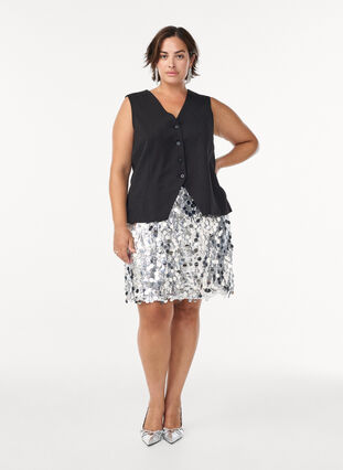 ZizziKorte paillettenrok met elastische tailleband, Zilver, Model image number 1