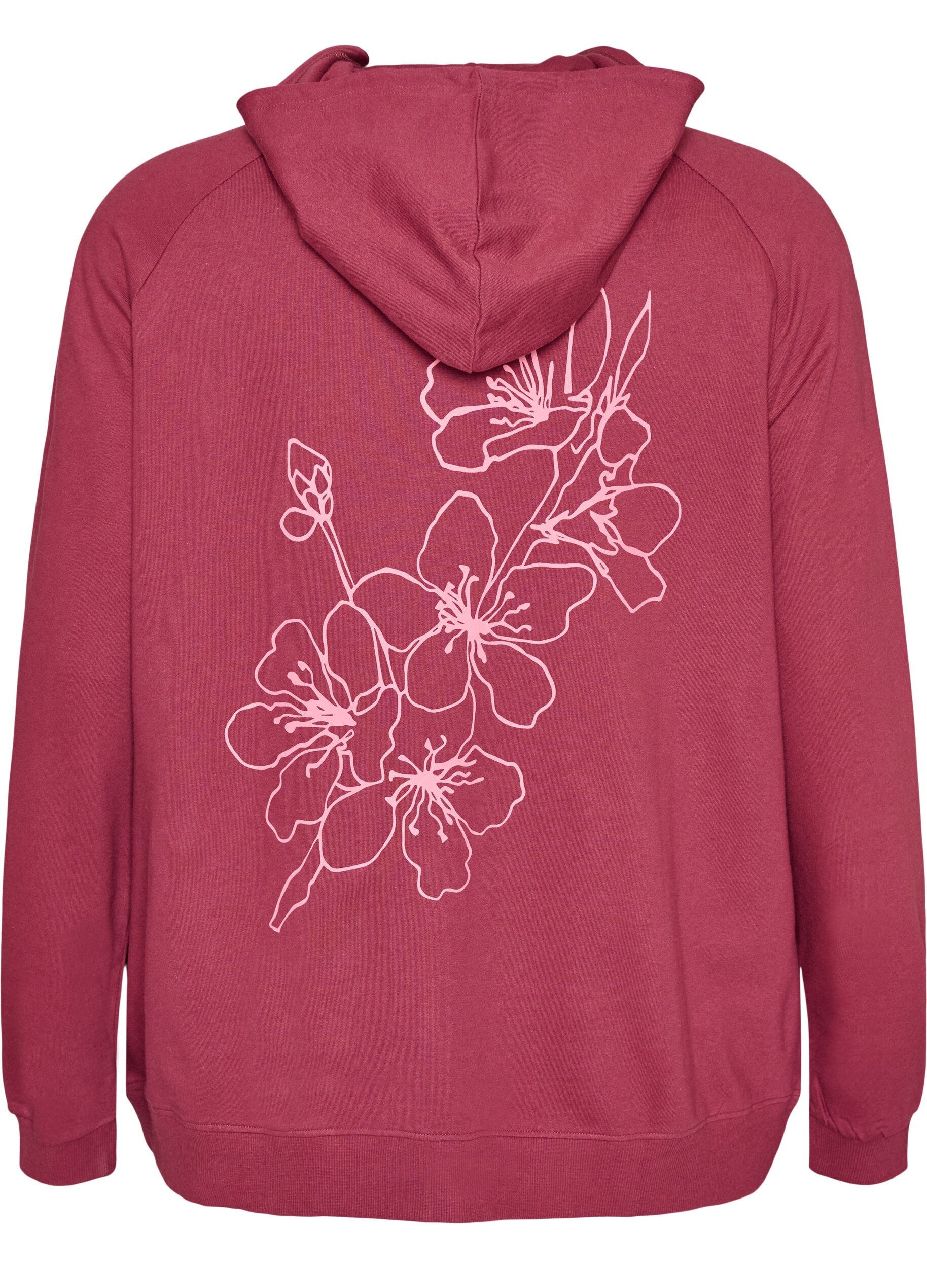 ZizziHoodie met ritssluiting en achterkant print, Rood, Packshot image number 1