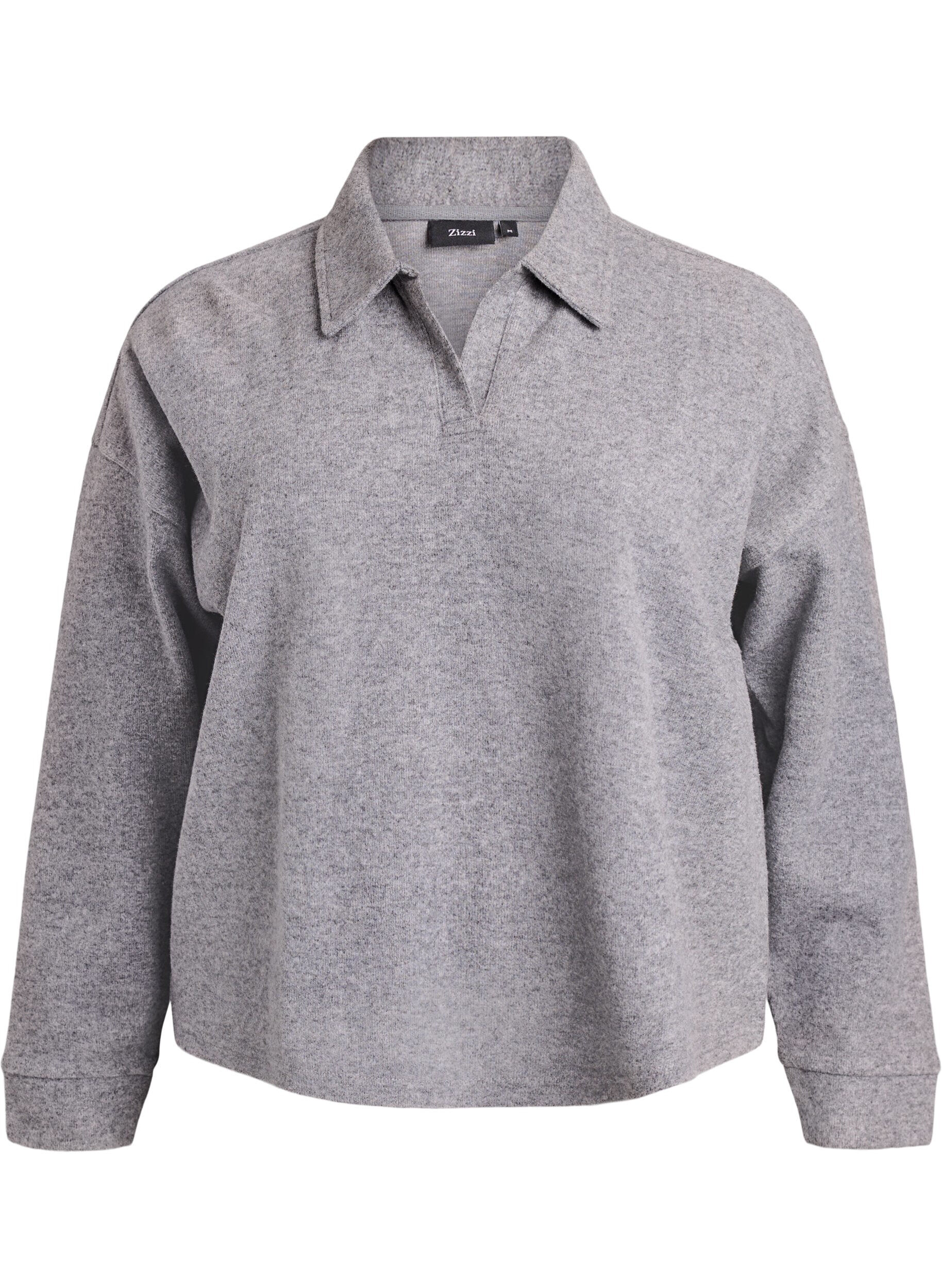 Jersey blouse met kraag en V-hals