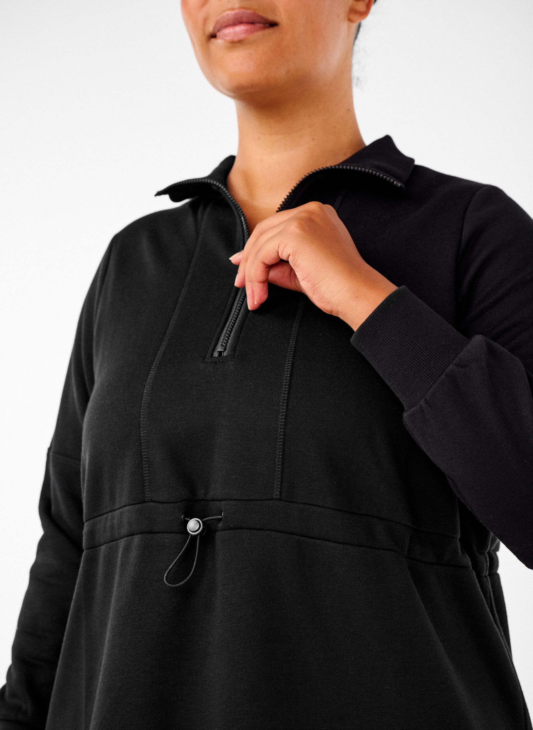 ZizziKorte sweatshirt jurk met een col en verstelbare taille, Black, Model image number 2