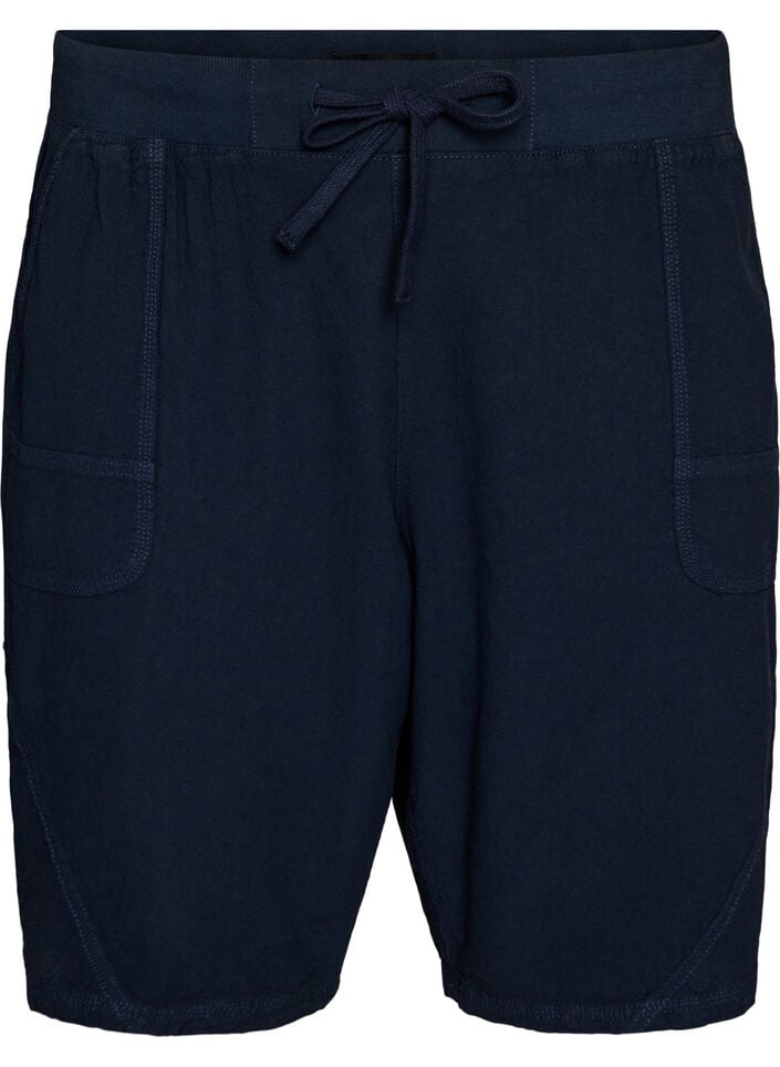 Losse katoenen short met zakken, Blauw, Packshot image number 0