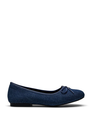 ZizziWide fit - Denim ballerina met strik, Dark Blue Denim, Packshot image number 0