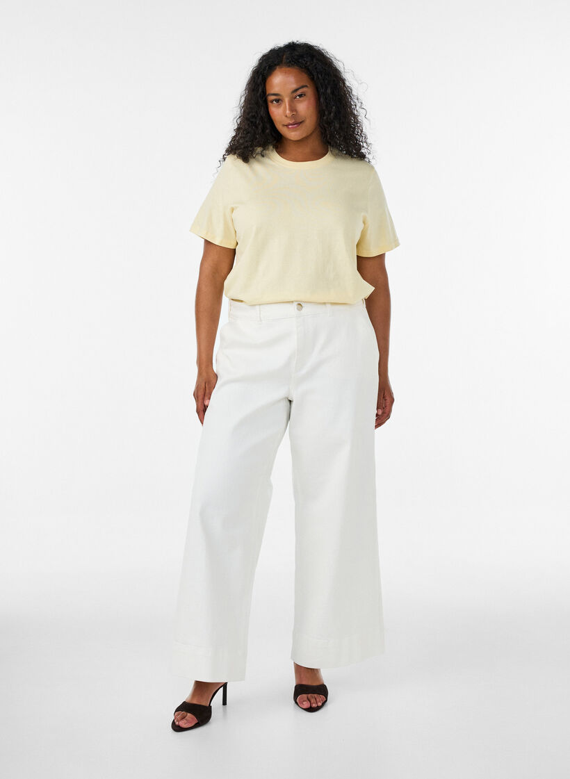 Basic katoenen T-shirt met ronde hals, Geel, Model image number 1